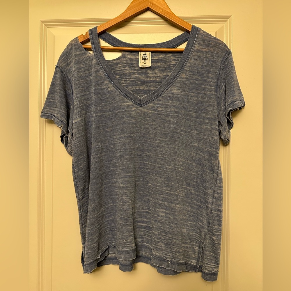 Free People We The Free White T; distressed style; EUC